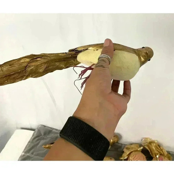 VTG 12x Christmas Decorations Gold Glitter Feathers Feather Birds Ornaments - Picture 11 of 15